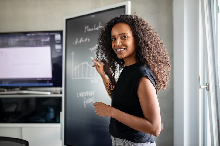 Female professional giving presentation